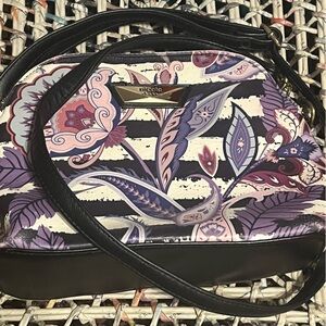 Nicole Miller Black and Purple Floral Shoulder Bag